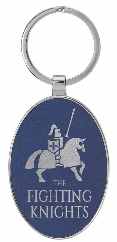 Leatherette/Metal Blue/Silver Oval Keychain: 3" x 1-3/4"-108177
