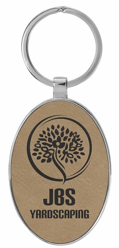 Leatherette/Metal Light Brown/Black Oval Keychain: 3" x 1-3/4"-108180