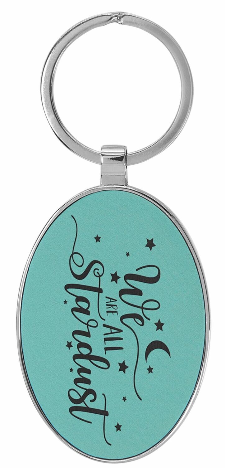 Leatherette/Metal Teal/Black Oval Keychain: 3" x 1-3/4"-108176