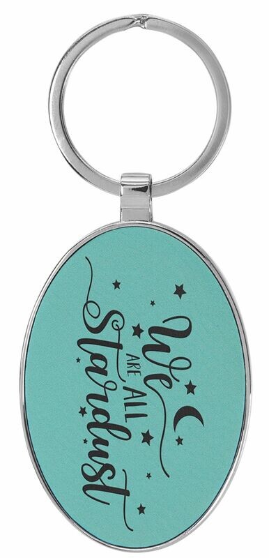 Leatherette/Metal Teal/Black Oval Keychain: 3" x 1-3/4"-108176