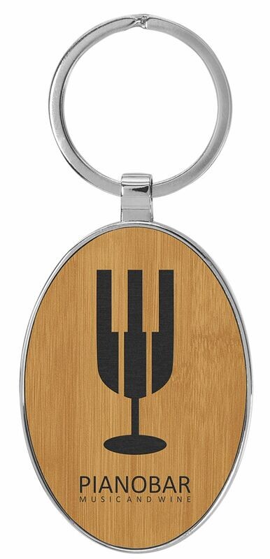 Leatherette/Metal Bamboo/Black Oval Keychain: 3" x 1-3/4"-108178