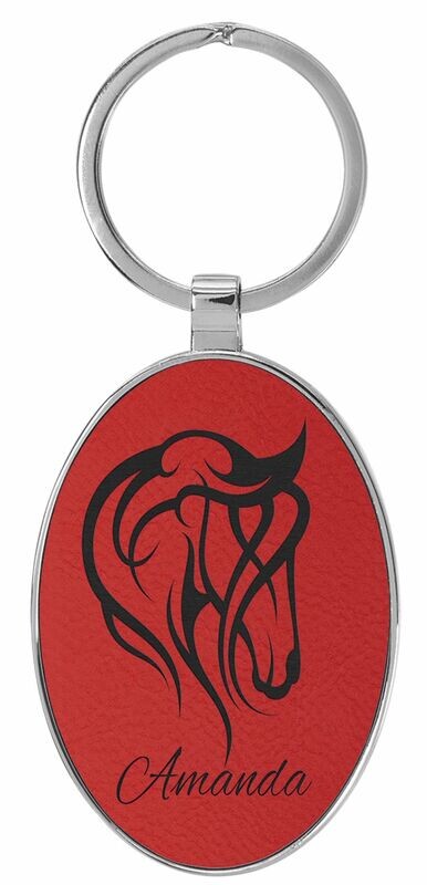 Leatherette/Metal Red/Black Oval Keychain: 3" x 1-3/4"-108179
