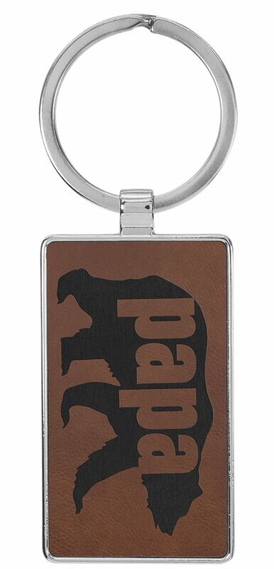 Leatherette/Metal Dark Brown/Black Rectangle Keychain: 2-3/4" x 1-1/4"-108182