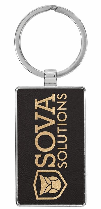 Leatherette/Metal Black/Gold Rectangle Keychain: 2-3/4" x 1-1/4"-108183