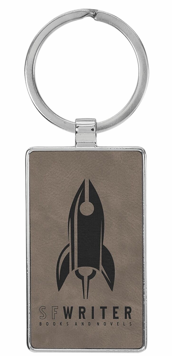 Leatherette/Metal Gray/Black Rectangle Keychain: 2-3/4" x 1-1/4"-108185