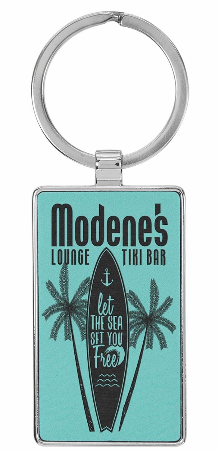 Leatherette/Metal Teal/Black Rectangle Keychain: 2-3/4" x 1-1/4"-108189