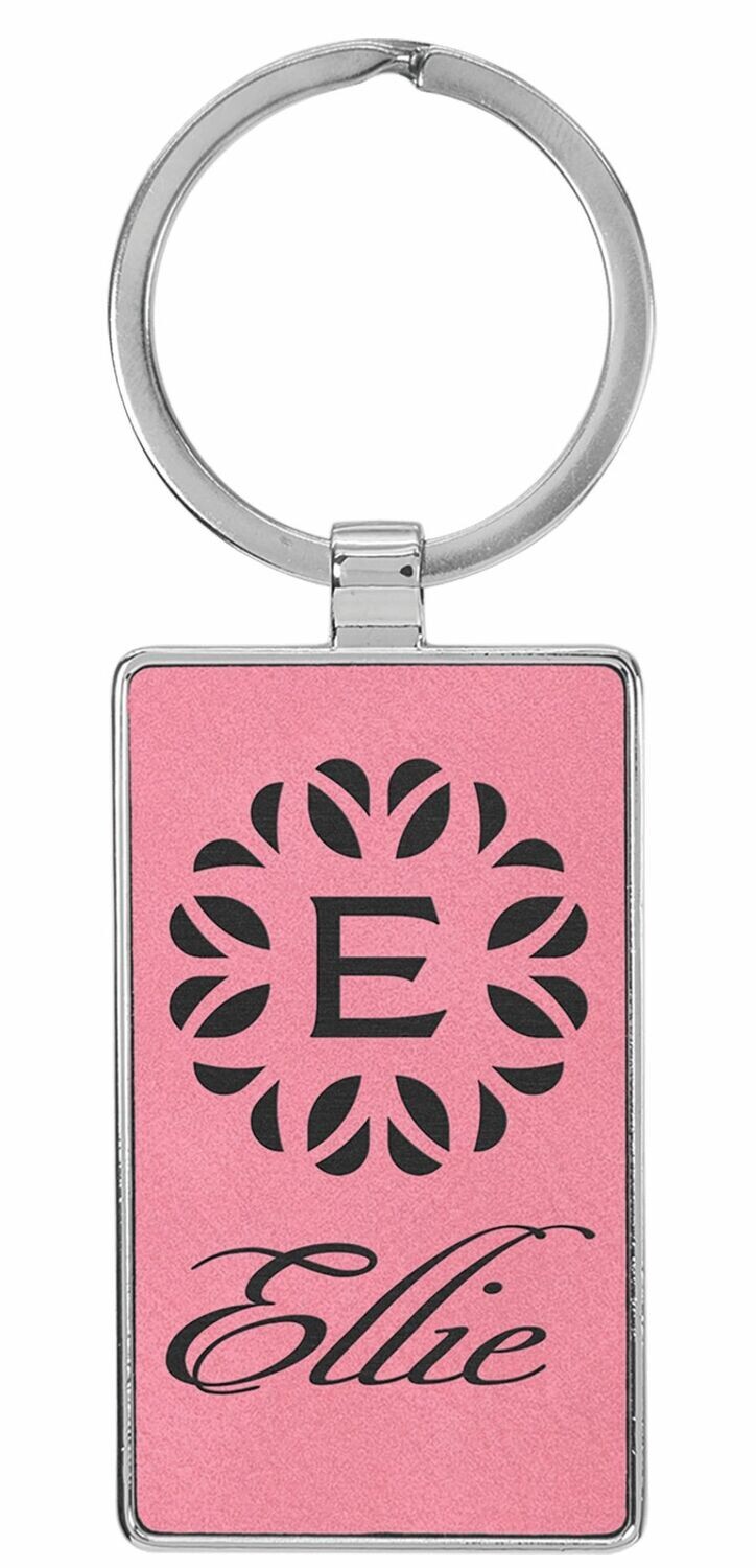 Leatherette/Metal Pink/Black Rectangle Keychain: 2-3/4" x 1-1/4"-108186