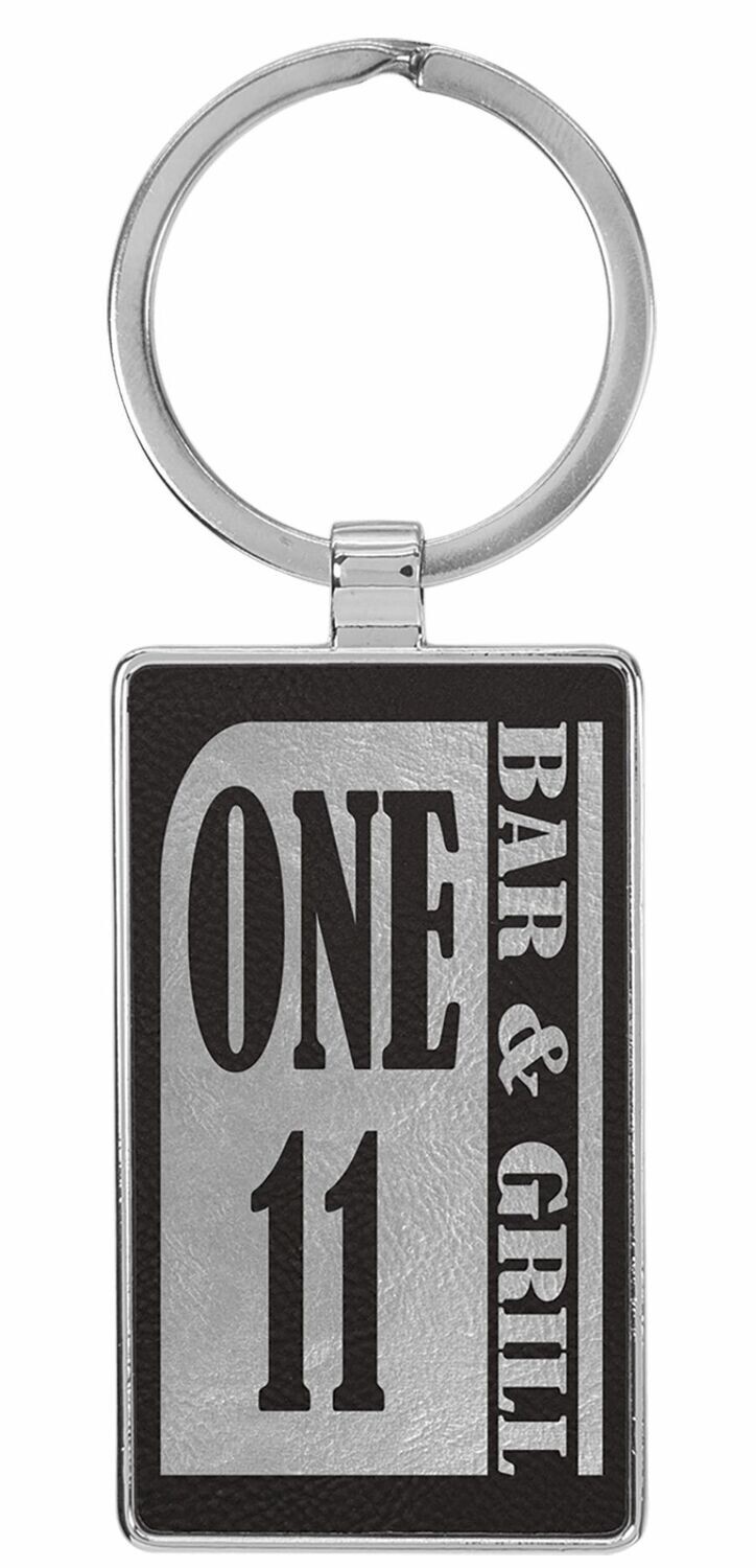 Leatherette/Metal Black/Silver Rectangle Keychain: 2-3/4" x 1-1/4"-108187