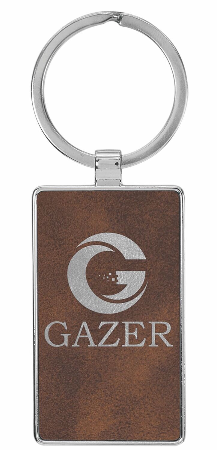 Leatherette/Metal Rustic/Silver Rectangle Keychain: 2-3/4" x 1-1/4"-108188
