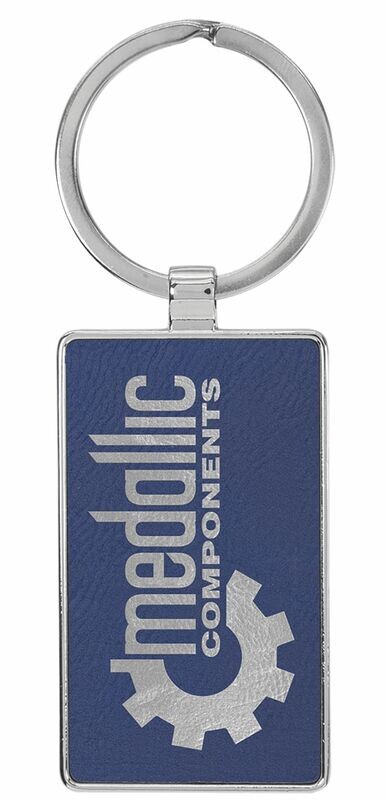 Leatherette/Metal Blue/Silver Rectangle Keychain: 2-3/4" x 1-1/4"-108190