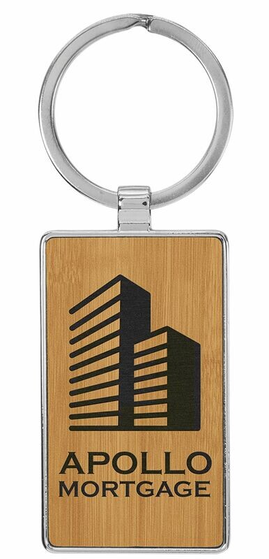 Leatherette/Metal Bamboo/Black Rectangle Keychain: 2-3/4" x 1-1/4"-108191