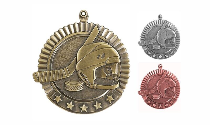 Five Star Hockey Medallion: Antique Gold 2-3/4"-105000