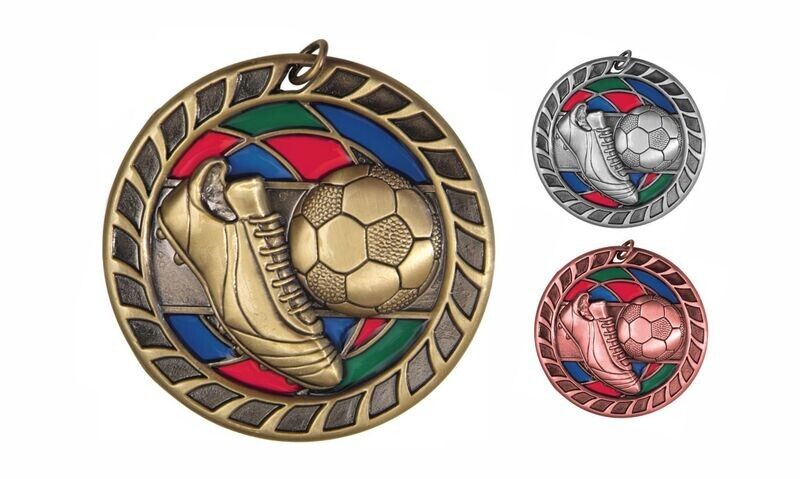 Stained Glass Soccer Medallion: Antique Gold 2-1/2"-105052