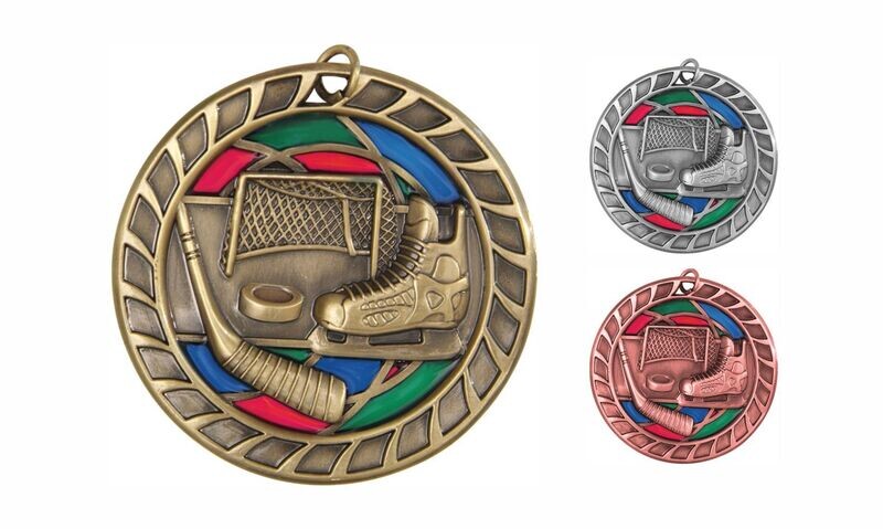 Stained Glass Hockey Medallion: Antique Gold 2-1/2"-105061