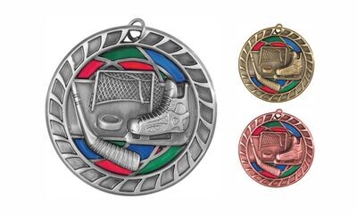 Stained Glass Hockey Medallion: Antique Silver 2-1/2"-105062
