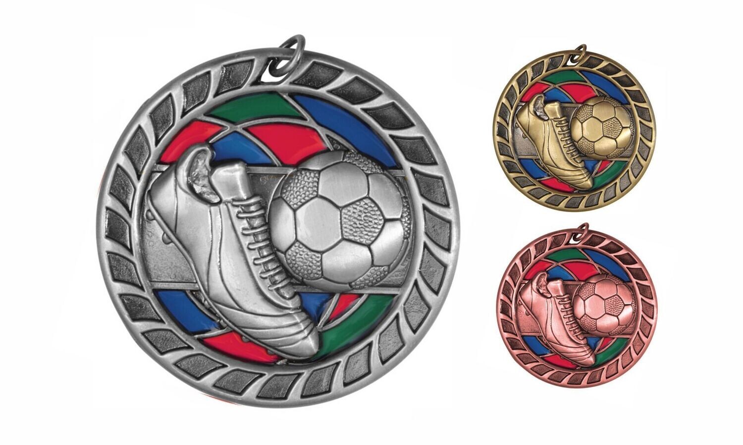 Stained Glass Soccer Medallion: Antique Silver 2-1/2"-105053