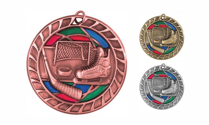Stained Glass Hockey Medallion: Antique Bronze 2-1/2"-105063