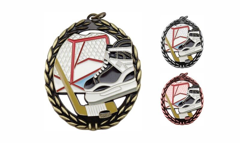Full Colour Hockey Medallion: Antique Gold 2-3/4"-105210