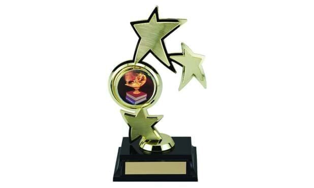 Tri-Star Trophy with Spinning Custom Insert: 8-3/4"-102545