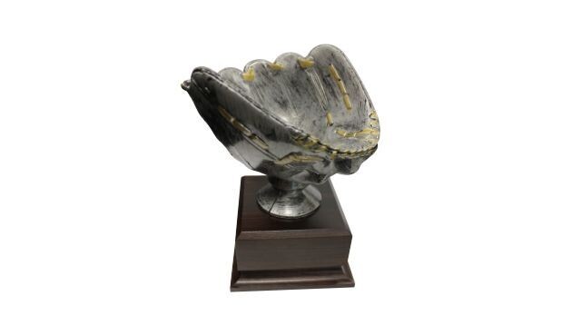 Pewter and Gold Baseball Glove Ball Holder Trophy: 6"-102522