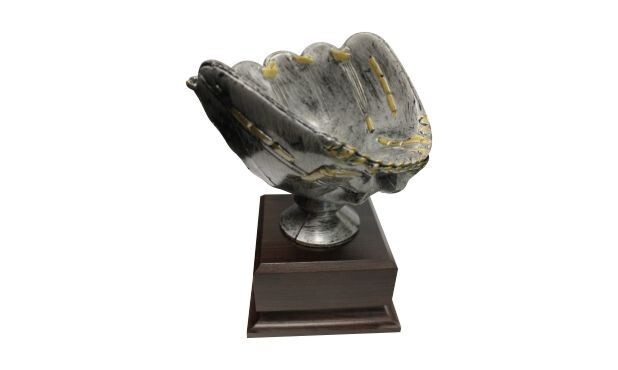 Pewter and  Gold Softball Glove Ball Holder Trophy: 7"-102491