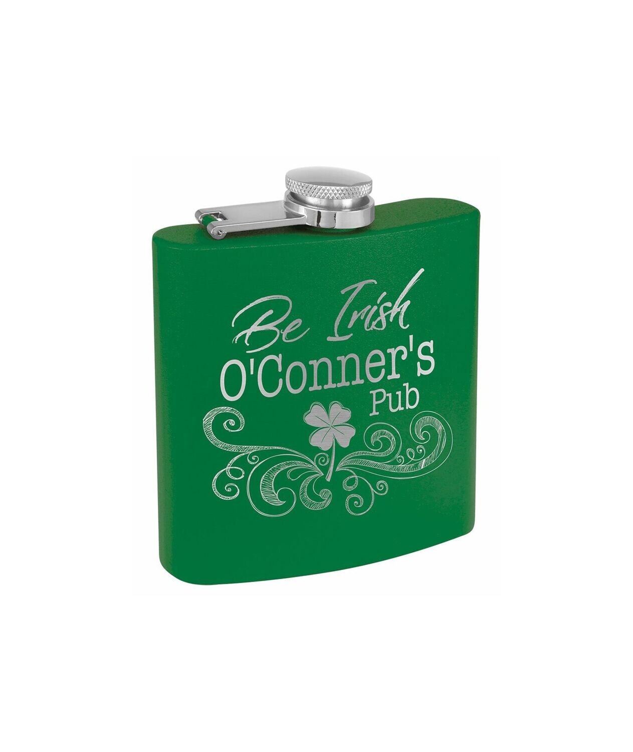 Green Powder Coated Stainless Steel Flask: 6 oz.-108309