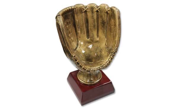 Antique Gold Baseball/Fastball Glove Trophy: 13"