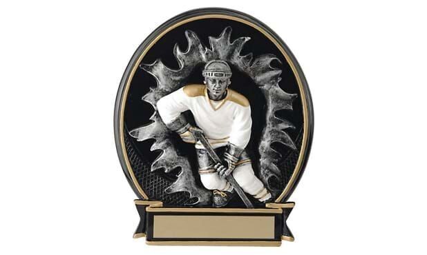Busting Through Male  Hockey Stand-up Sculpture: 6-1/4"-102488