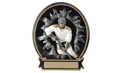 Busting Through Male  Hockey Stand-up Sculpture: 6-1/4"-102488