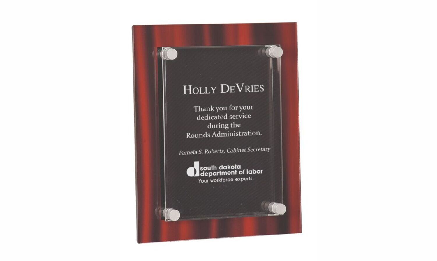 Red Glass Plaque with Floating Acrylic Award: 8" x 10"-108331