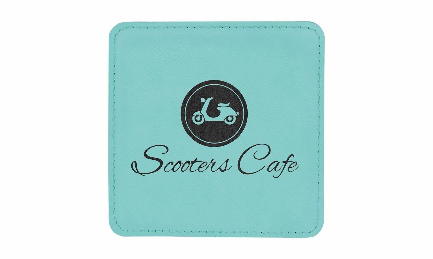 Square Teal Leatherette Coaster: 4" x 4"-108431