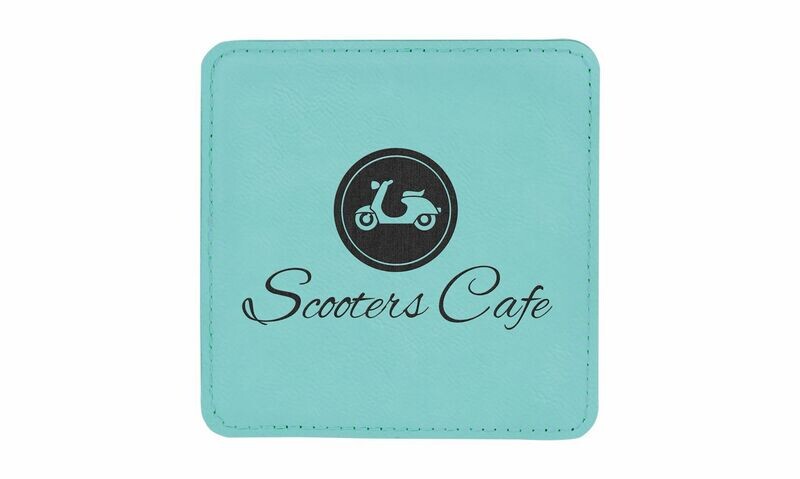 Square Teal Leatherette Coaster: 4" x 4"-108431