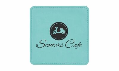 Square Teal Leatherette Coaster: 4" x 4"-108431