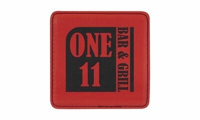 Square Red Leatherette Coaster: 4" x 4"-108427