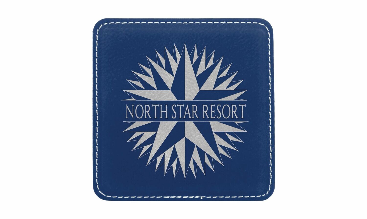 Square Blue Leatherette Coaster: 4" x 4"-108429