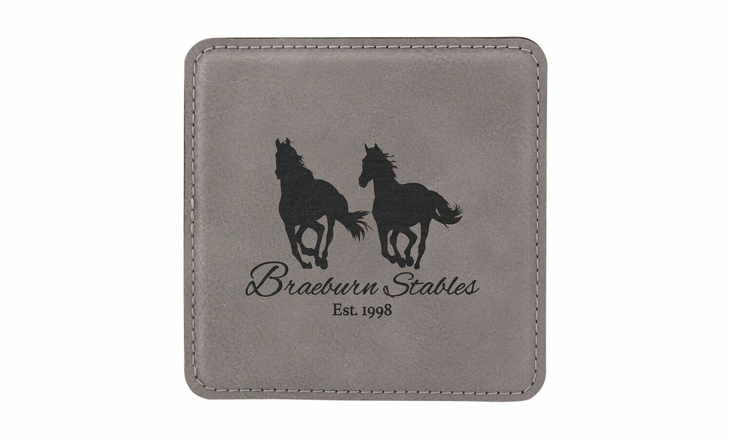 Square Grey Leatherette Coaster: 4" x 4"-108435