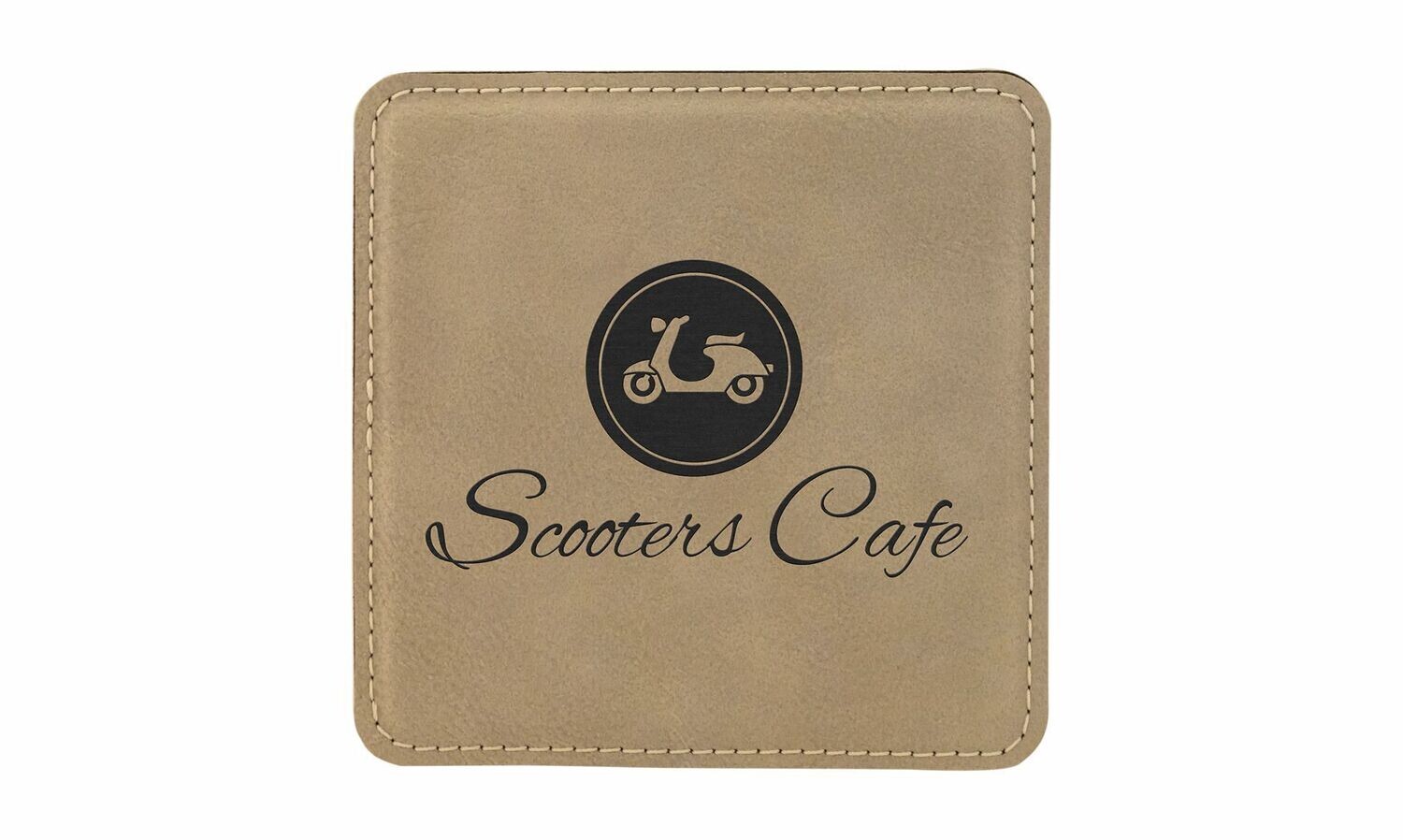 Square Light Brown Leatherette Coaster: 4" x 4"-108438