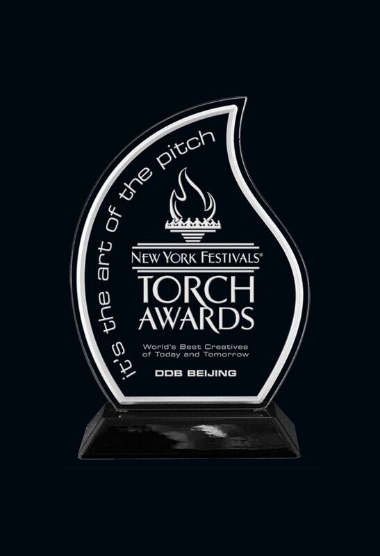 Flame Acrylic Award with Black Snap in Base: 7-7/8"-108139