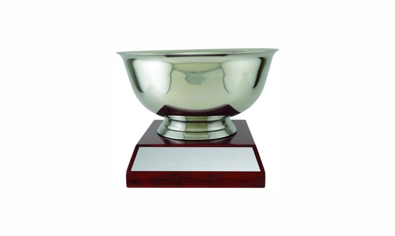 Stainless Steel Revere Bowl Trophy on a Piano Finish Base: 4-5/8" -108409