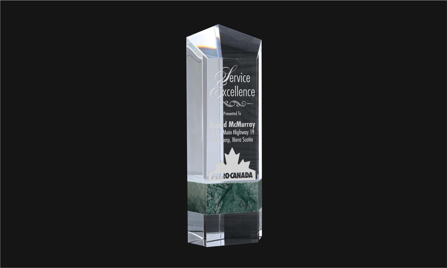 Palisade Optic Crystal and Green Marble Award: 8-3/4"-108550