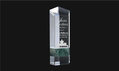 Palisade Optic Crystal and Green Marble Award: 8-3/4"-108550