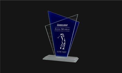 Plaza Series Blue and Clear Glass Award: 6-7/8" -108546