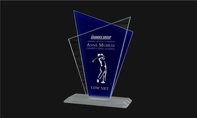 Plaza Series Blue and Clear Glass Award: 8-1/2" -108547