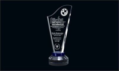 Harp with Blue Optic Crystal Award: 9-1/2 Harp with Blue Optic Crystal Award: 9-1/2"-105921