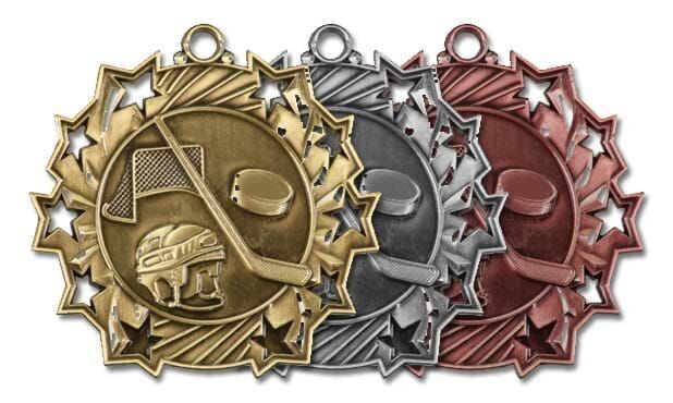 Ten Star Hockey Medallion: Antique Gold 2-1/4"-105262