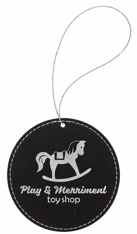 Black/Silver Laserable Leatherette Round Ornament: 3-3/4"-108376