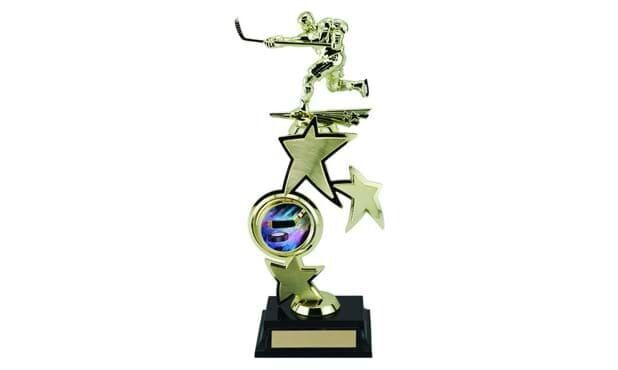 Tri-Star Trophy with Spinning Custom Insert and Figure: 12-1/2 Tri-Star Trophy with Spinning Custom Insert and Figure: 12-1/2"-102891