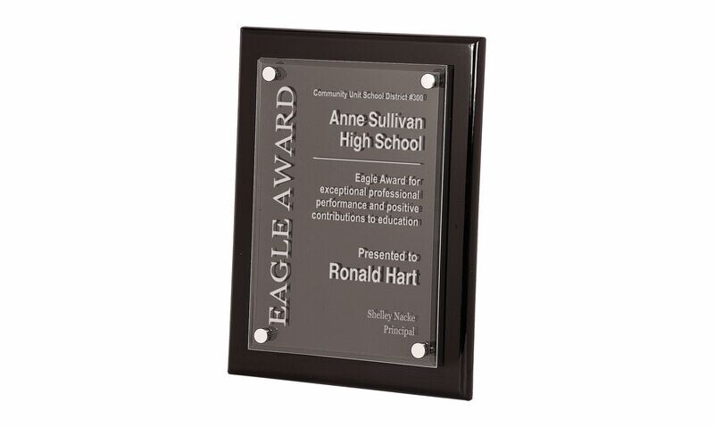 Black Piano Finish Plaque with Glass Front Award: 9" x 12"-108315