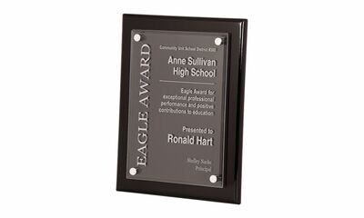 Black Piano Finish Plaque with Glass Front Award: 9 Black Piano Finish Plaque with Glass Front Award: 9" x 12"-108315