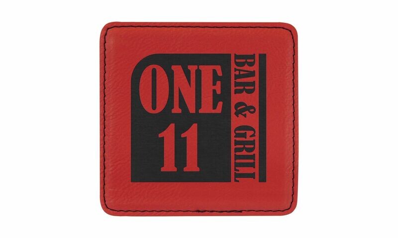 Square Red Leatherette Coaster: 4" x 4"-108427